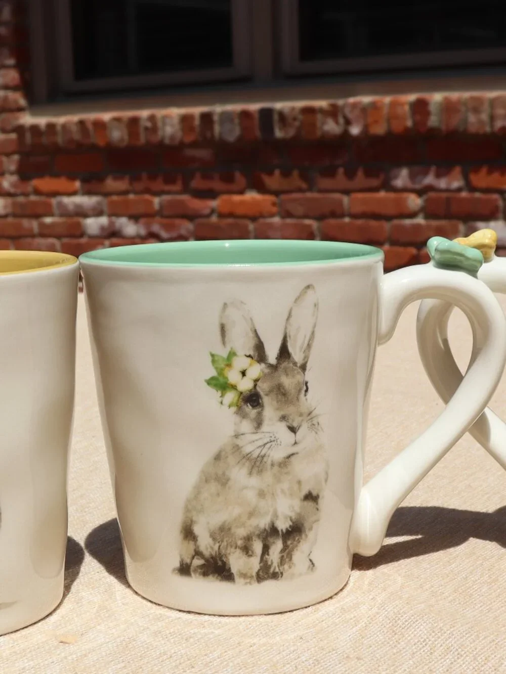 Pier 1 Porcelain Easter Mugs Assorted Colors Butterfly on Handles Set of 3